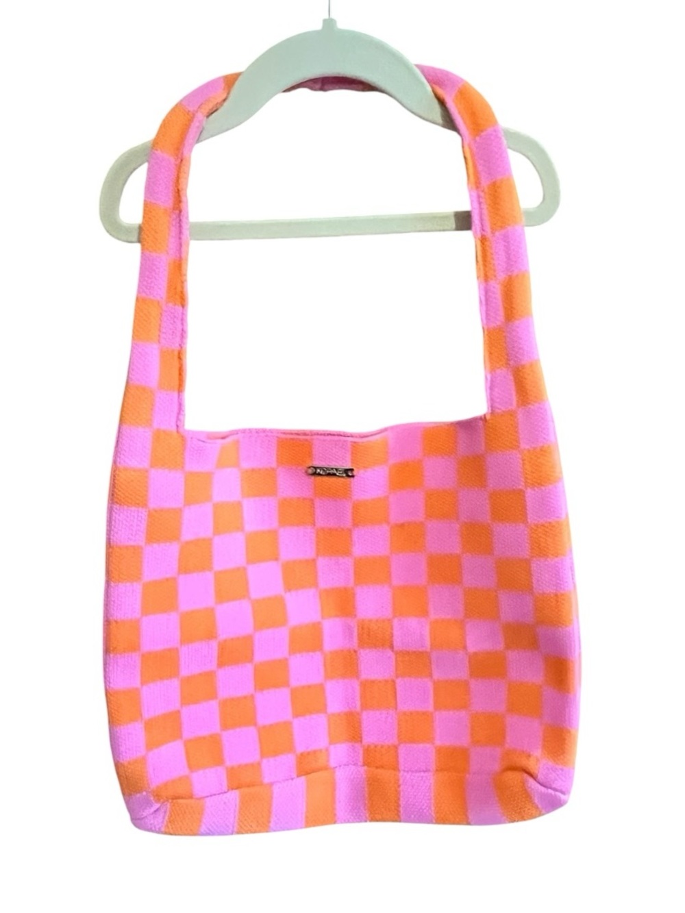 Kopari Pink and Orange Checkered Shoulder Bag